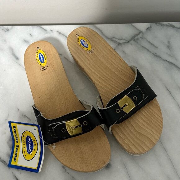 Dr. Scholl's the original Black and Gold women’s sz 6 Slides made in Italy NWT - Picture 1 of 16